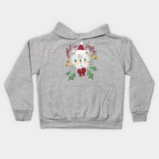 Feline Festive - Christmas cat illustration with bells and holly Kids Hoodie